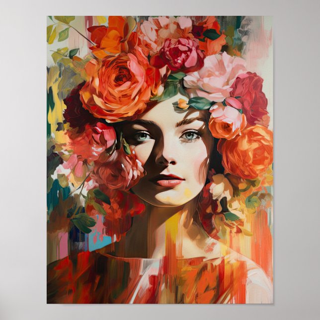 Mujer con Poster de impresión de arte de cabeza de (Frente)