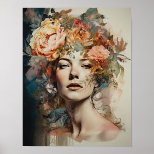 Mujer con Poster de impresión de arte de cabeza de