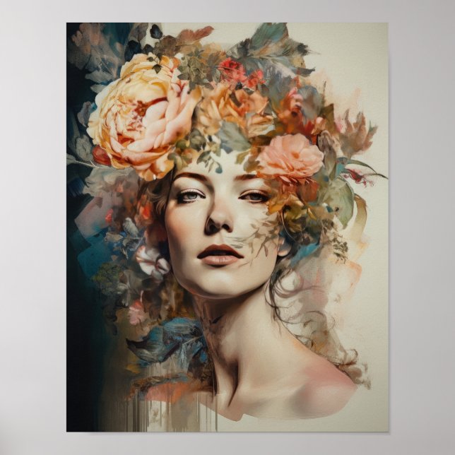 Mujer con Poster de impresión de arte de cabeza de (Frente)