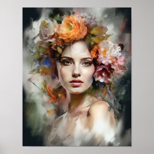 Mujer con Poster de impresión de arte de cabeza de