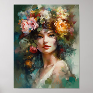 Mujer con Poster de impresión de arte de cabeza de