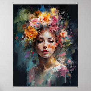 Mujer con Poster de impresión de arte de cabeza de