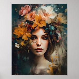 Mujer con Poster de impresión de arte de cabeza de