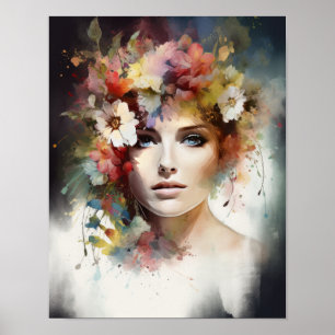 Mujer con Poster de impresión de arte de cabeza de