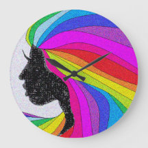 Mujer Con Reloj De Pared De Pelo Arcoiris