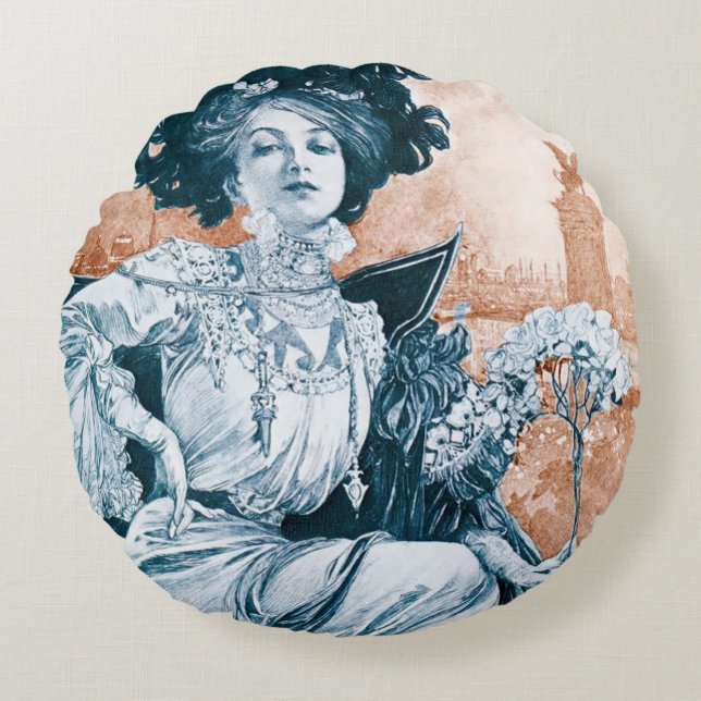 Mujer con Rosa, Cojín decorativo Alphonse Mucha (Anverso)
