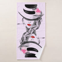 Mujer con sombrero Toalla de baño rosa