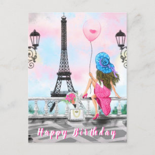 Mujer Con Tarjeta De Cumpleaños En París