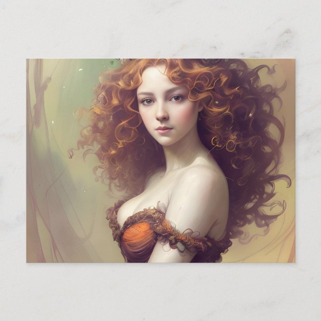 Mujer con tarjeta postal de pelo rizado (Anverso)