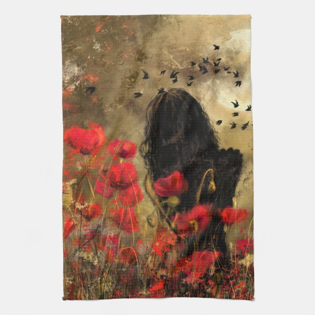 Mujer Con Toalla De Cocina De Campo De Adormidera (Vertical)