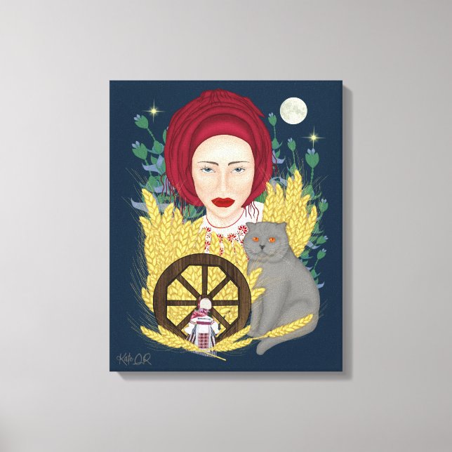 Mujer con un gato. Imprimir lienzo estirado en ucr (Anverso)