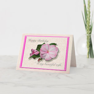 Mujer Cumpleaños Impatiens Tarjeta Blanca Rosa