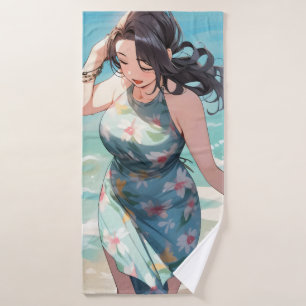 Mujer curvada en la playa