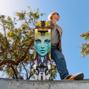 Mujer Cyborg Cyberpunk - Monopatín Futurista
