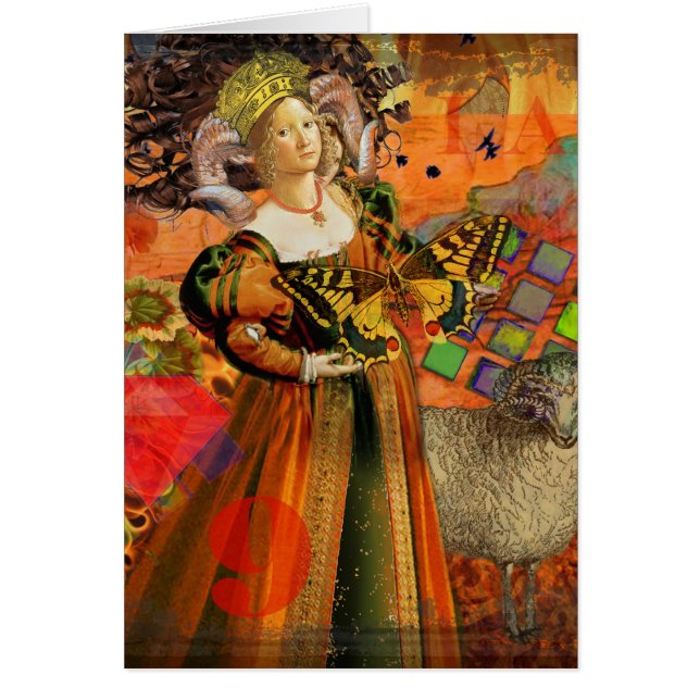 Mujer de Aries Naranja: Collage de Arte Antiguo de (Frente)