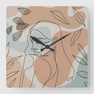 Mujer de arte de línea sale del reloj