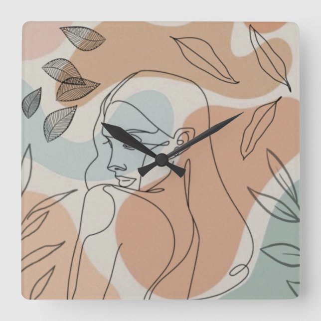 Mujer de arte de línea sale del reloj (Anverso)