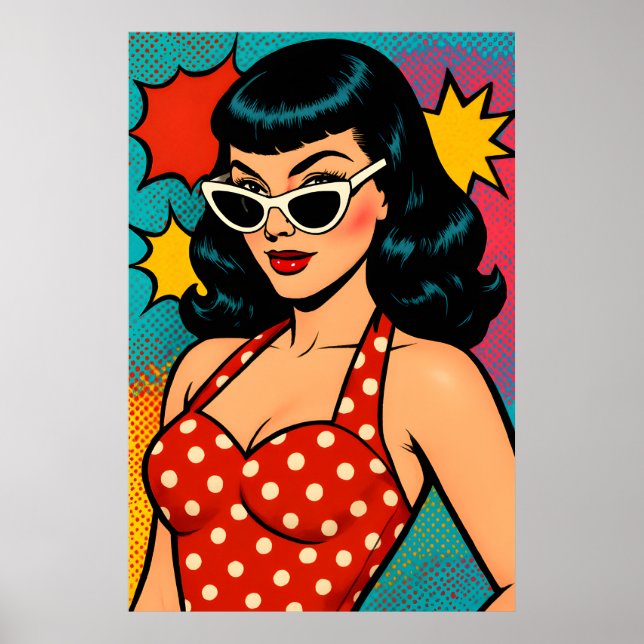 Mujer de Arte Pop Retro Glam con Gafas de Sol de O (Frente)
