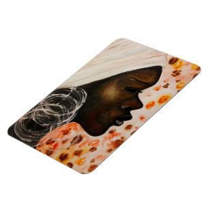 Mujer de belleza africana enfrenta pintura de iman