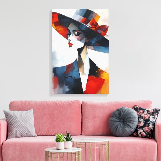 Mujer de Glamour Audaz con Sombrero Arte (Insitu (Sala de estar))