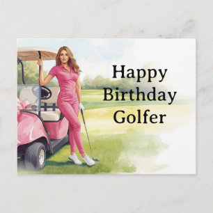 Mujer de golf juega golf Tarjeta de cumpleaños par