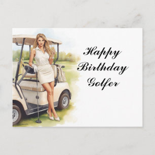 Mujer de golf juega golf Tarjeta de cumpleaños par