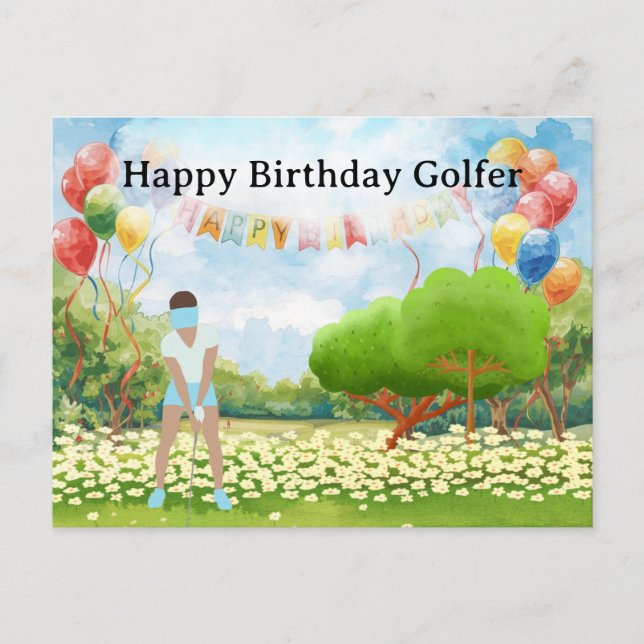 Mujer de golf jugando golf Tarjeta de golf de cump (Anverso)