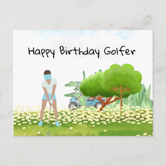 Mujer de golf jugando golf Tarjeta de golf de cump (Anverso)
