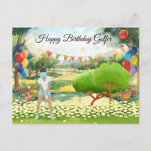 Mujer de golf jugando golf Tarjeta de golf de cump (Anverso)