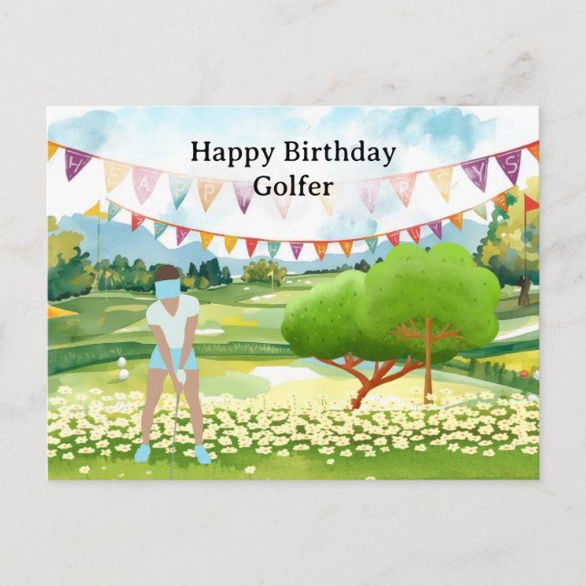 Mujer de golf jugando golf Tarjeta de golf de cump (Anverso)