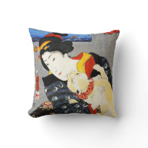Mujer de Kuniyoshi con una almohada del gato