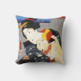 Mujer de Kuniyoshi con una almohada del gato