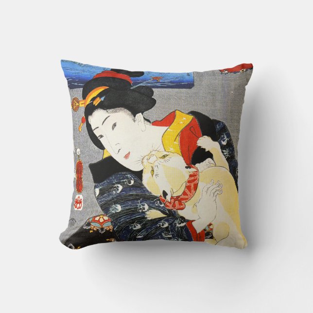 Mujer de Kuniyoshi con una almohada del gato (Anverso)