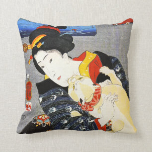 Mujer de Kuniyoshi con una almohada del gato