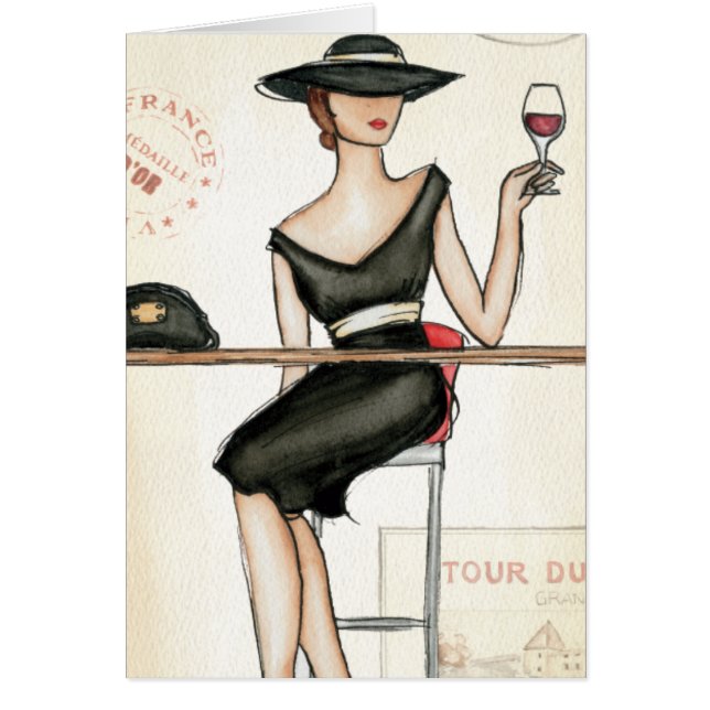 Mujer de moda y copa de vino (Frente)