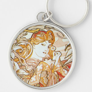 Mujer de Mucha con un llavero de Nouveau del arte