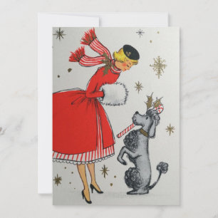 Mujer de Navidad Retro Vintage con Caniche