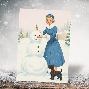 Mujer de Navidad Retro Vintage con Perro Scotty
