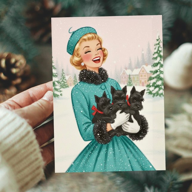 Mujer de Navidad Retro Vintage con Perros Scotty (Subido por el creador)