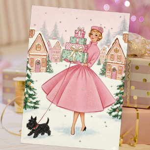 Mujer de Navidad Retro Vintage Con Scotty Dog