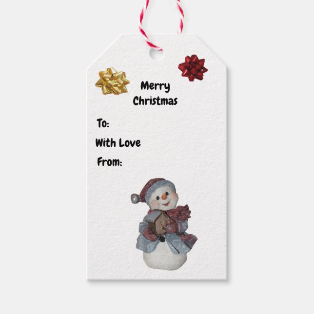 Mujer de nieve simple con etiqueta de regalo de Na (Anverso)