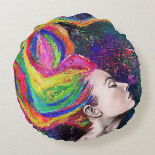 Mujer de pelo colorida Almohada redonda