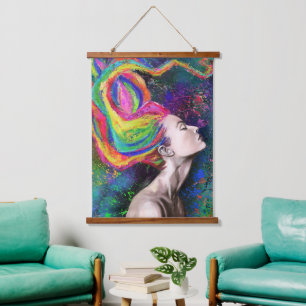Mujer de pelo colorida Tapiz colgante