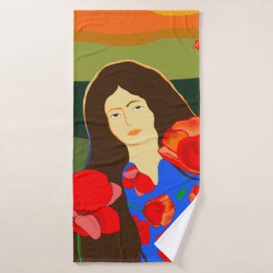 Mujer de pelo largo caminando en el campo de la am