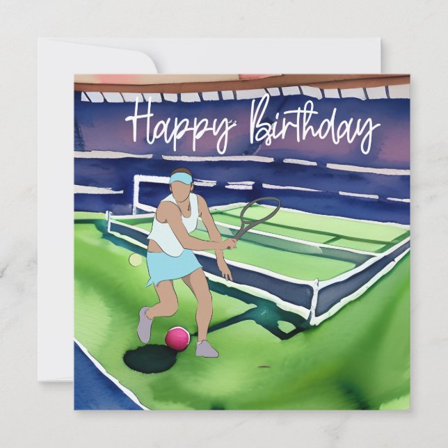 Mujer de tenis con palabra de cumpleaños feliz par (Anverso)