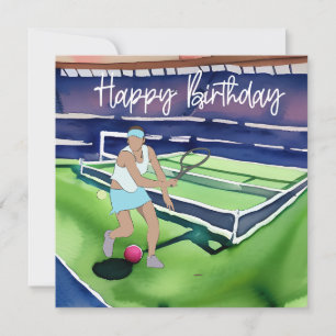 Mujer de tenis con palabra de cumpleaños feliz par