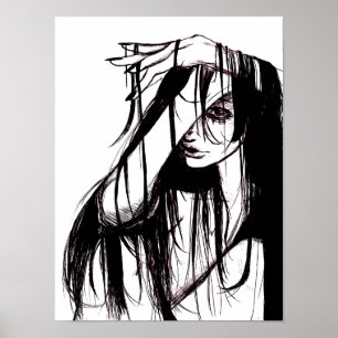 Mujer de tinta gótica Ilustración oscura Arte de t