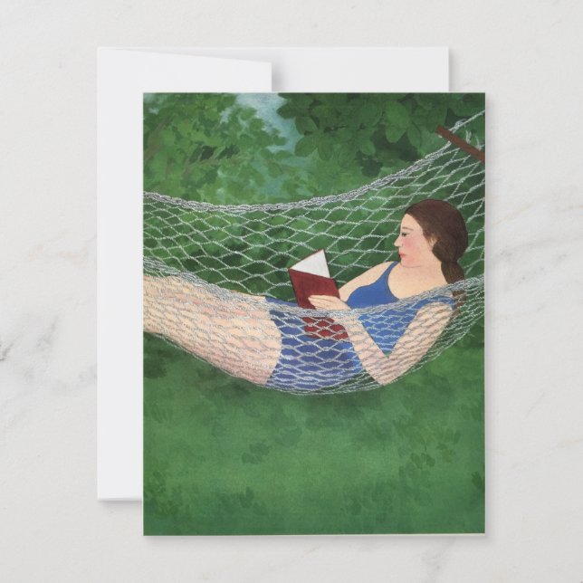 Mujer de verano leyendo libro en la invitación de  (Anverso)