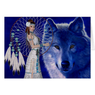 Mujer del nativo americano y diseño azul del lobo