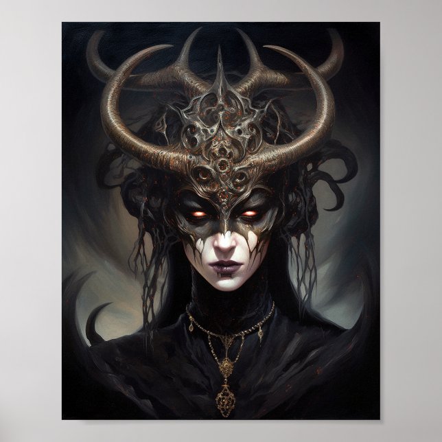 Mujer Demonio Reina arte de fantasía oscuro (Frente)